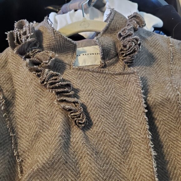 Banana Republic Tumblrcore 2010s Taupe Floral Trim Blazer Jacket Wool Blend - Picture 5 of 14